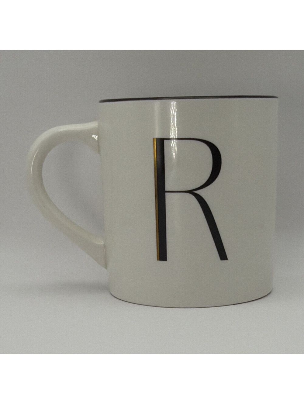 Threshold Stoneware Monogram Letter R Coffee Mug White/Black/Gold 14 oz